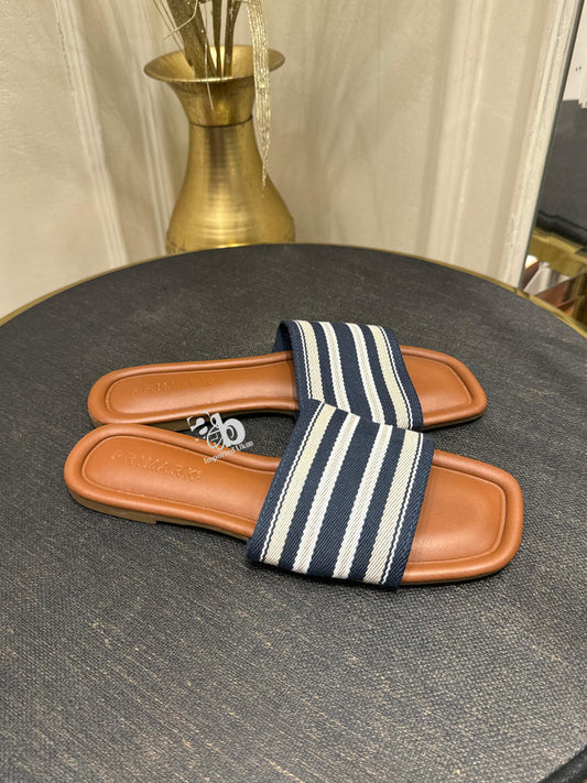 Primark Slides Sandals Blue and Beige Stripes