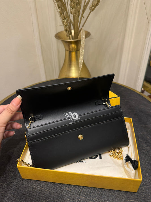 Fendi Roma Logo Chain Continental Wallet Black