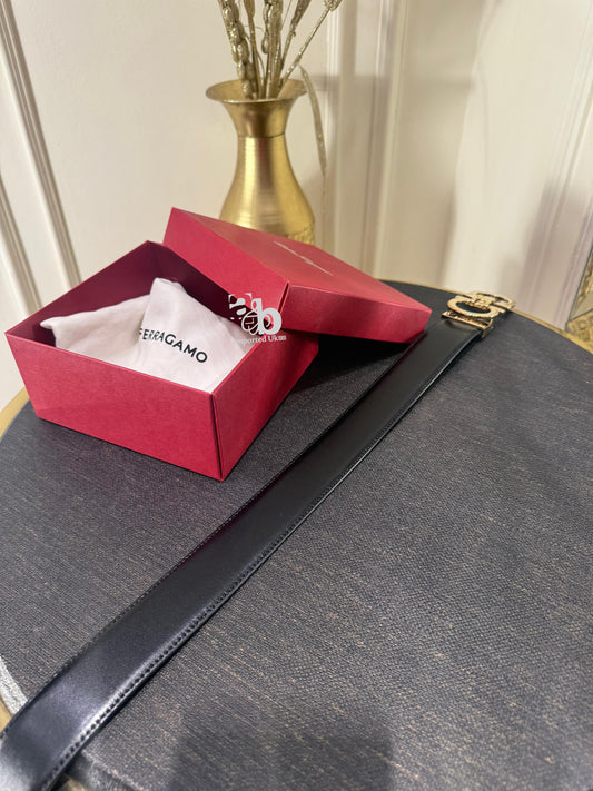 Salvatore Ferragamo Black Leather Belt Golden Buckle