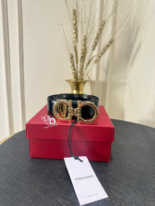 Salvatore Ferragamo Black Leather Belt Golden Buckle