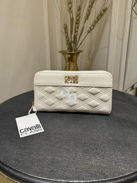 Cavalli Class Cleo Lvory Quilted Zipper Organizer Wallet