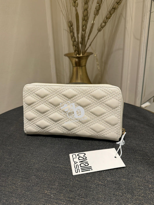 Cavalli Class Cleo Lvory Quilted Zipper Organizer Wallet