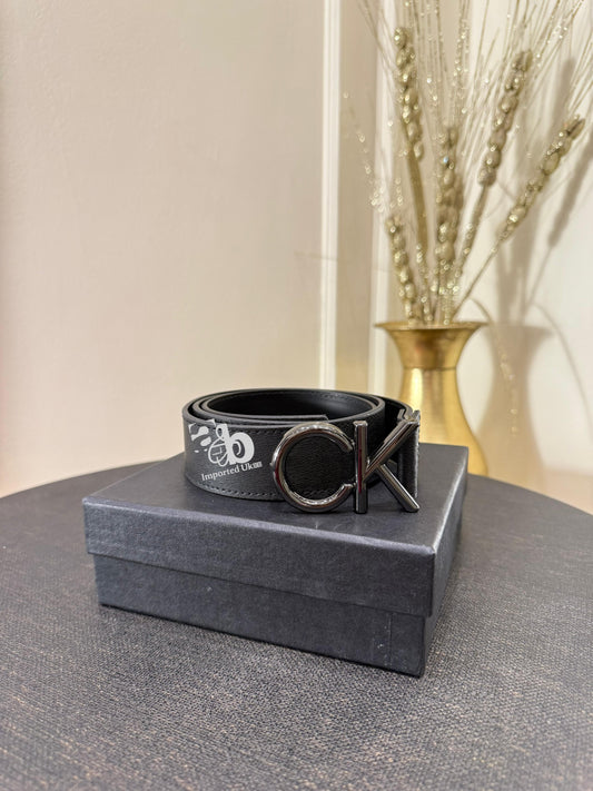 Calvin Klein Men`s Black Leather Belt C.K Logo