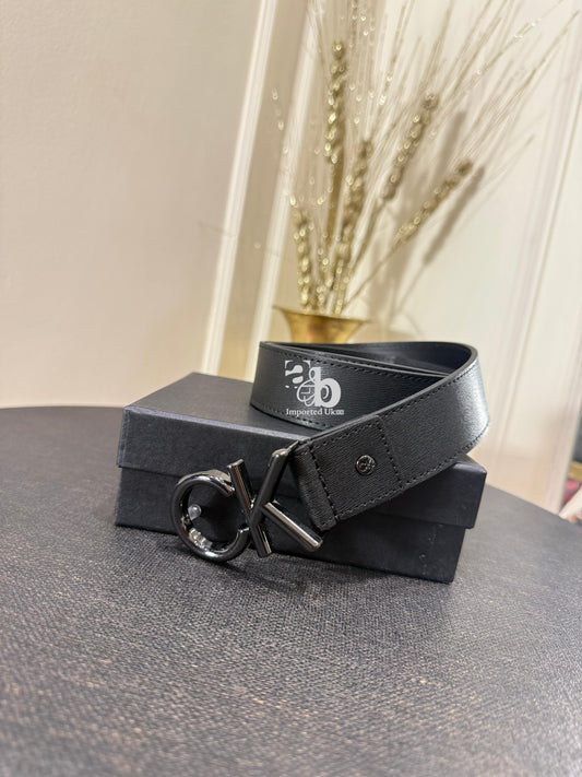 Calvin Klein Men`s Black Leather Belt C.K Logo