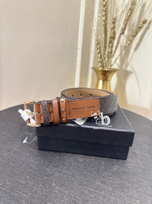 Michael Kors Brown Synthetic Adjustable MK Logo Belt