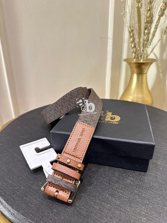 Michael Kors Brown Synthetic Adjustable MK Logo Belt