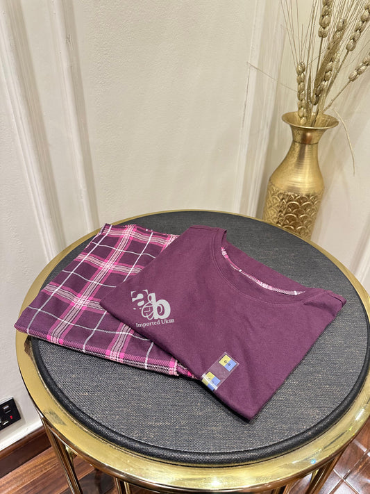 M&S Short Sleeves PJ Set In Purple Colour