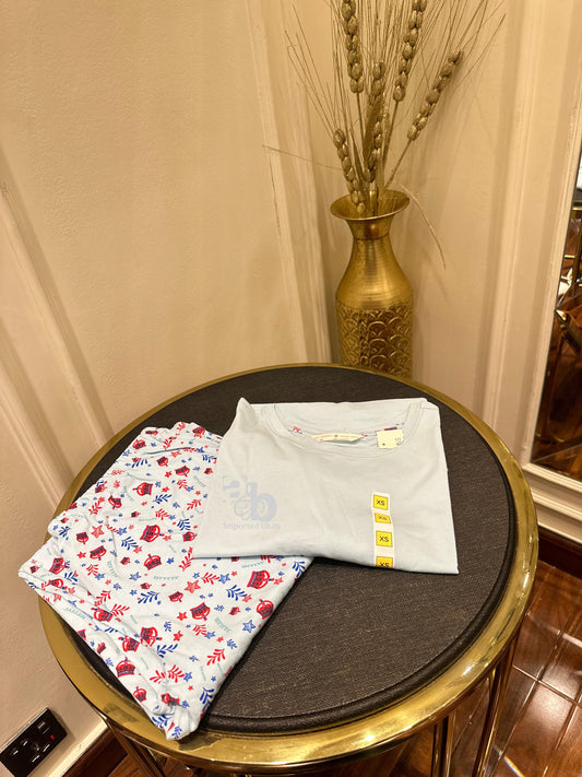 M&S Short Sleeve Blue Pj Set For Women