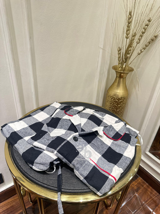 M&S Check Black Full Sleeves Night Suit