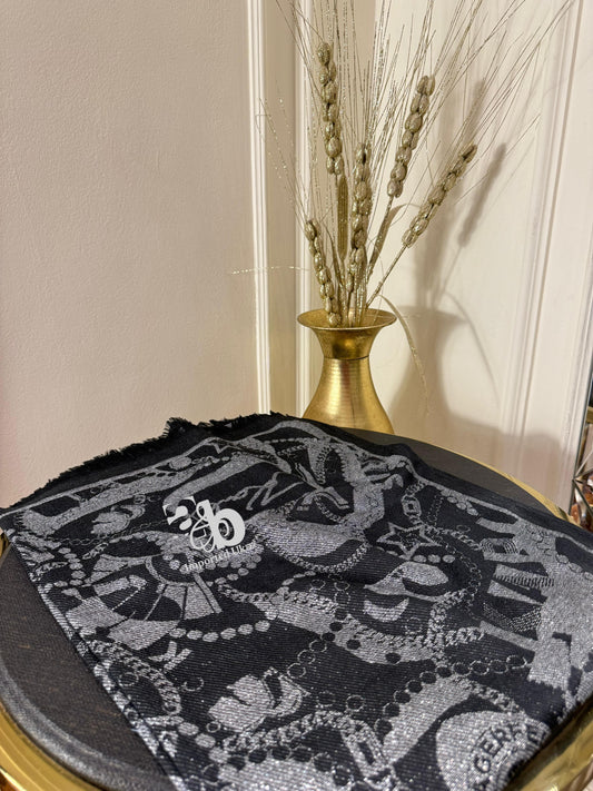 Karl Lagerfeld Pearls And Chains Black Scarf