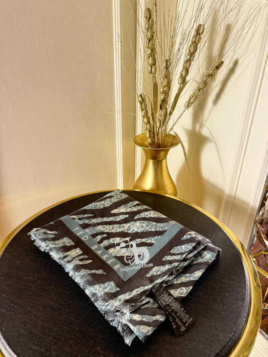 Ted Baker Women’s Buttermilk Zebra Detail Woven Wide Scarf, Olive Green