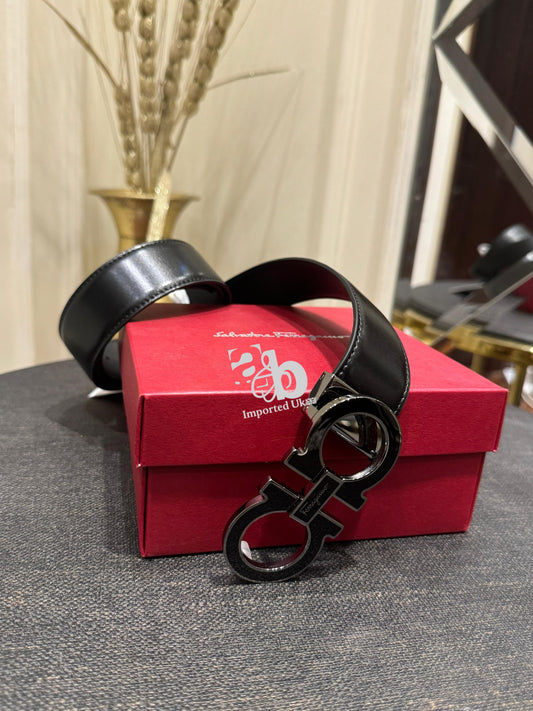 Salvatore Ferragamo Black Leather Belt Black Buckle
