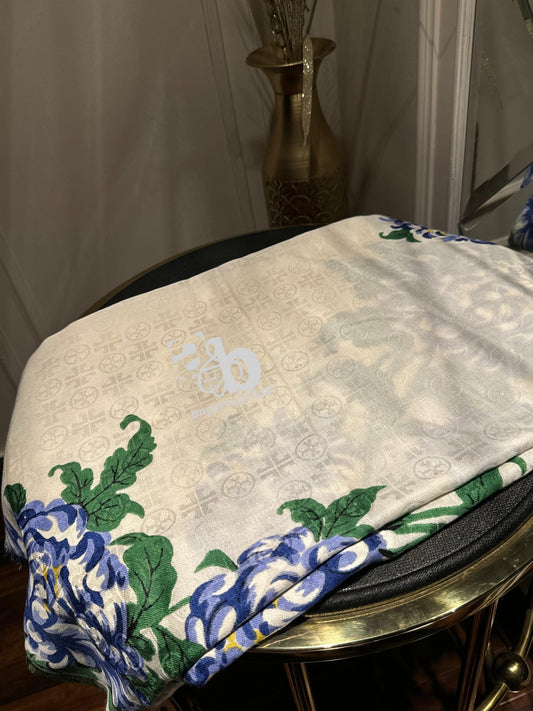 Tory Burch White Flower Printed Scarf