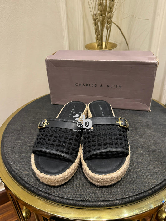 Charles & Keith Buckle Strap Espadrille Sandal In Black