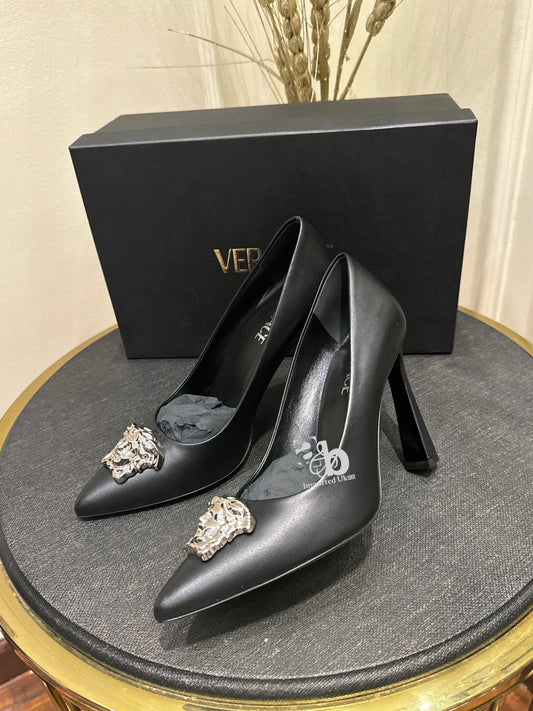 Versace Silver Logo Black Heel