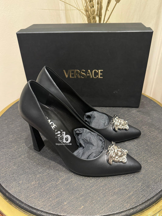 Versace Silver Logo Black Heel
