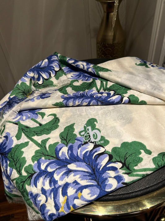 Tory Burch White Flower Printed Scarf